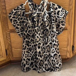 CUTE! Leopard print cold shoulder blouse